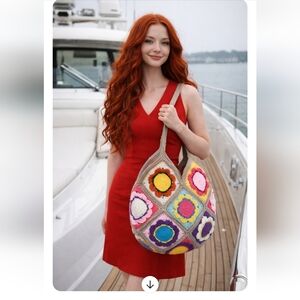 Handmade Crochet Flowers Pattern Women's Shoulder Bag